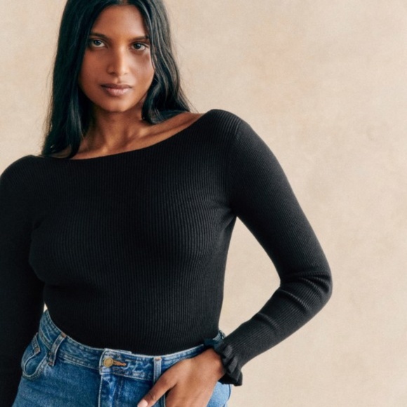 Sézane Joanie Merino Wool Ribbed Bodysuit in RUST COLOR - Picture 2 of 7